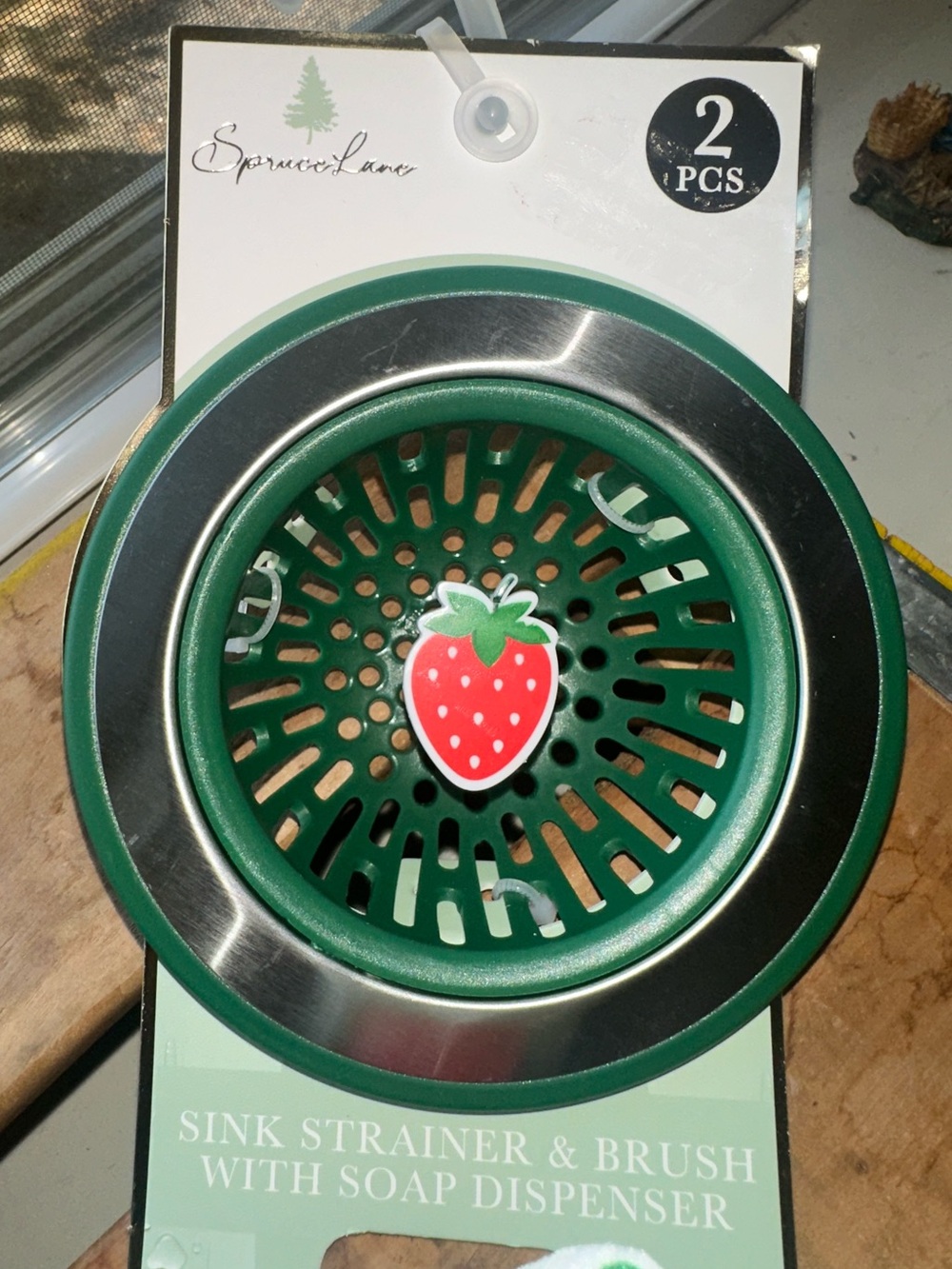 Spruce Lane Strawberry Theme Sink Strainer and Scrub Brush Set - New - Picture 2 of 6